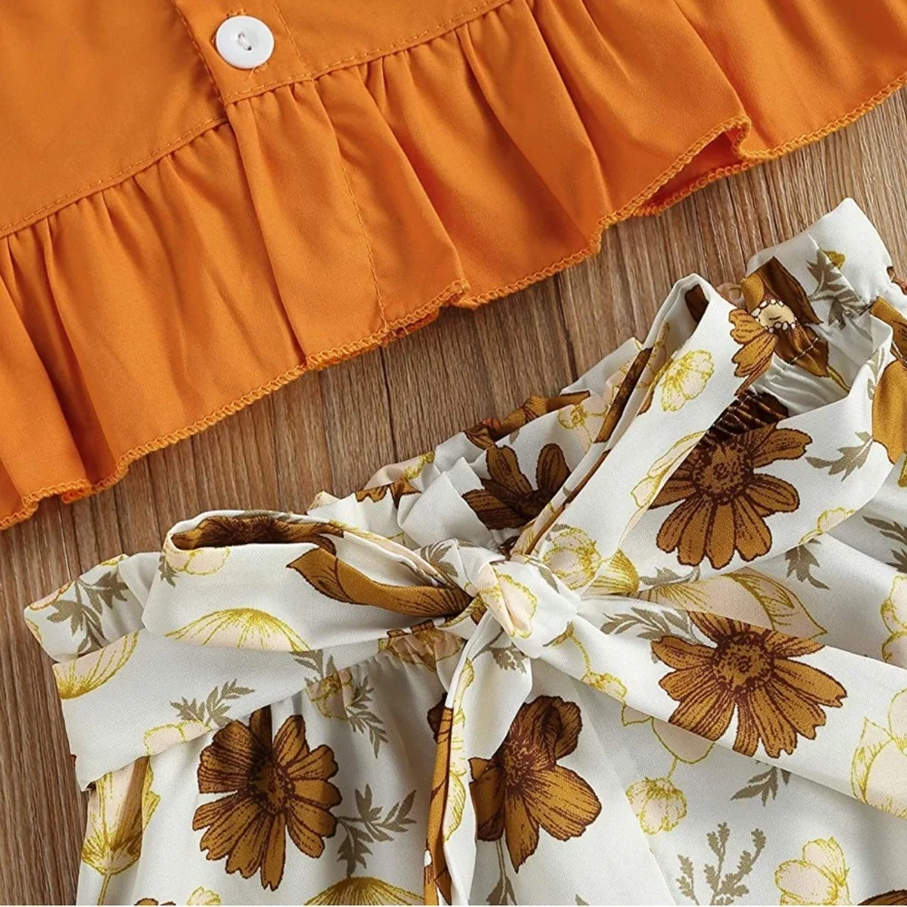 Toddler Girl Outfits Sleeveless Tops + Floral Shorts 2pcs (6-9 months)